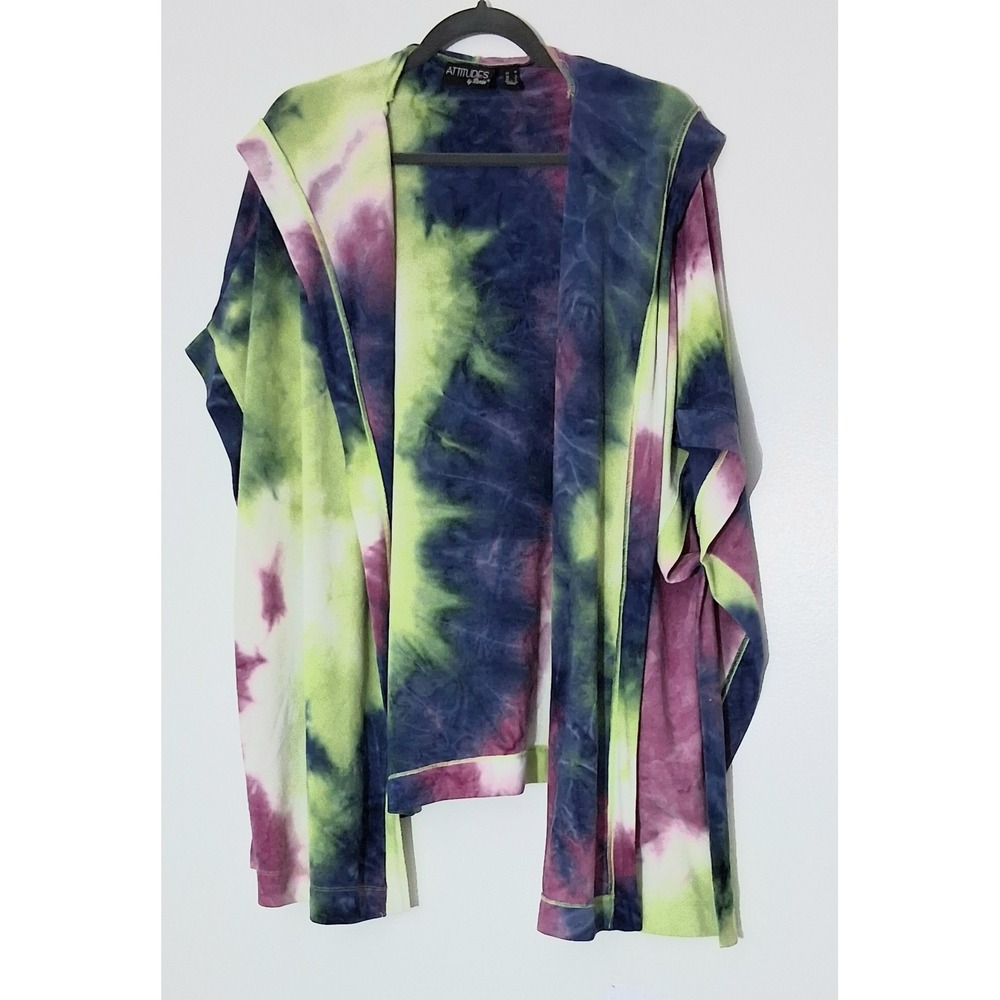 Attitudes by Renee Hooded Ruana Women's Medium Malibu Knit Tie Dye Oversized